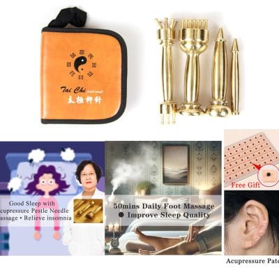 Tai Chi Pestle Needle Wellness Set (4-Piece) with 2 Online Courses for Better Sleep + 120pcs Ear Acupressure Patches